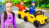 Alex rides on school bus and helps his friends get to school