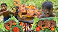 Survival in the rainforest - Cooking chicken on the rock eating delicious