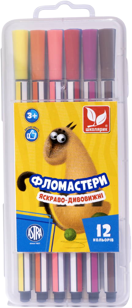 Фломастери шестигранні у пластиковій коробці 12 кольорів