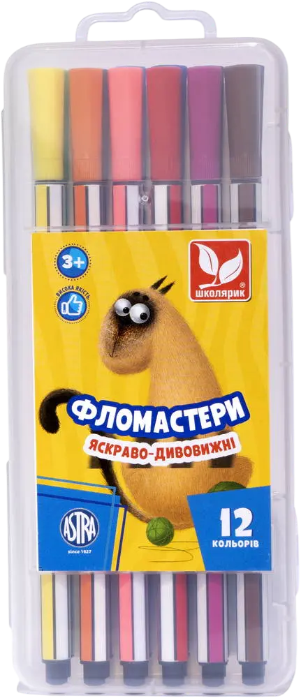 Обкладинка "Фломастери шестигранні у пластиковій коробці 12 кольорів"