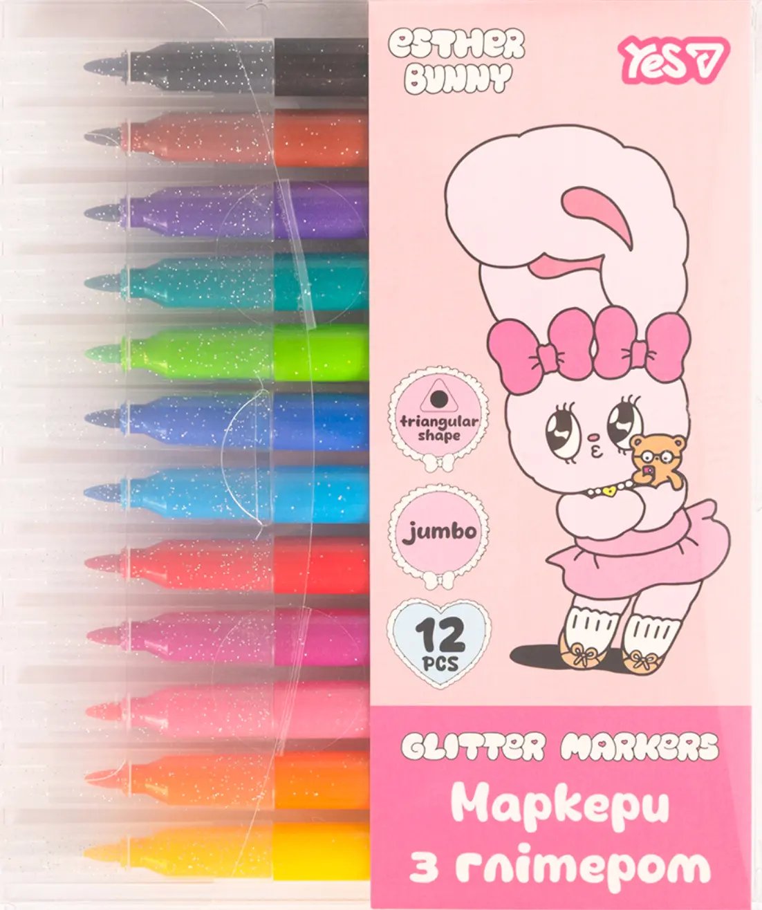 Маркери Yes Esther Bunny, глітер, 12 кольорів
