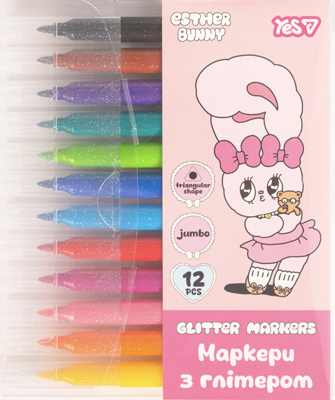 Маркери YES Esther Bunny, глітер, 12 кольорів