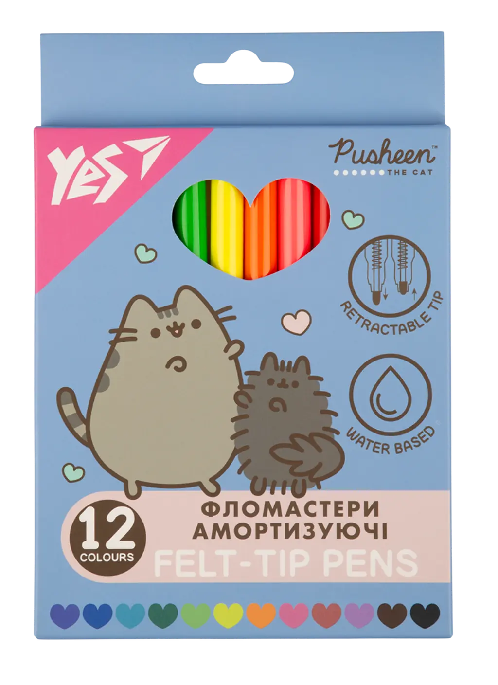 Обкладинка "Фломастери Yes 12 кольорів Pusheen, амортизуючі"