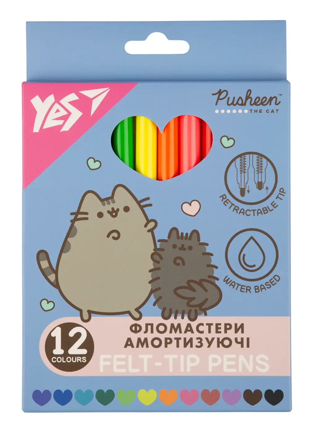 Фломастери Yes 12 кольорів Pusheen, амортизуючі