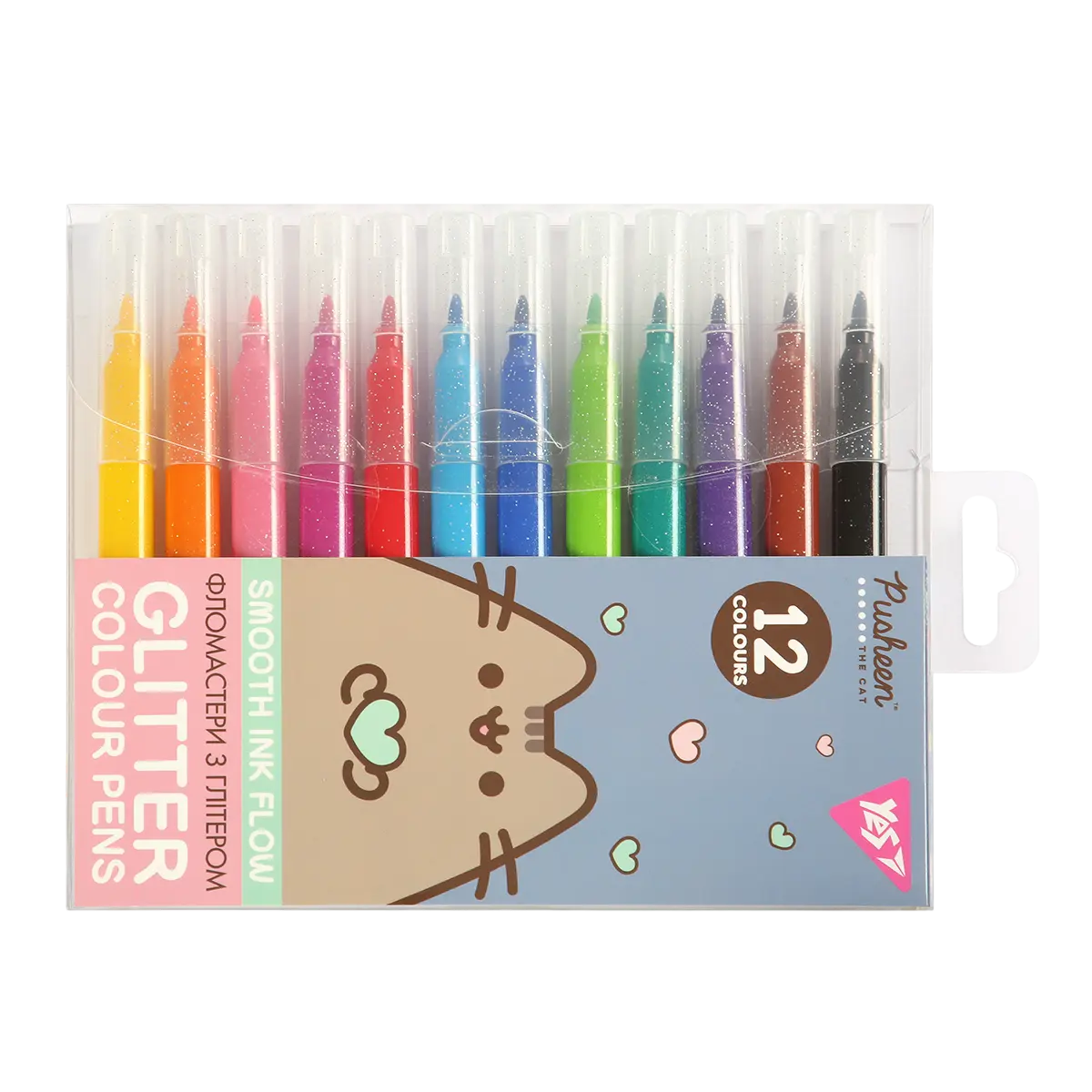 Фломастери Yes 12 кольорів Pusheen, гліттер