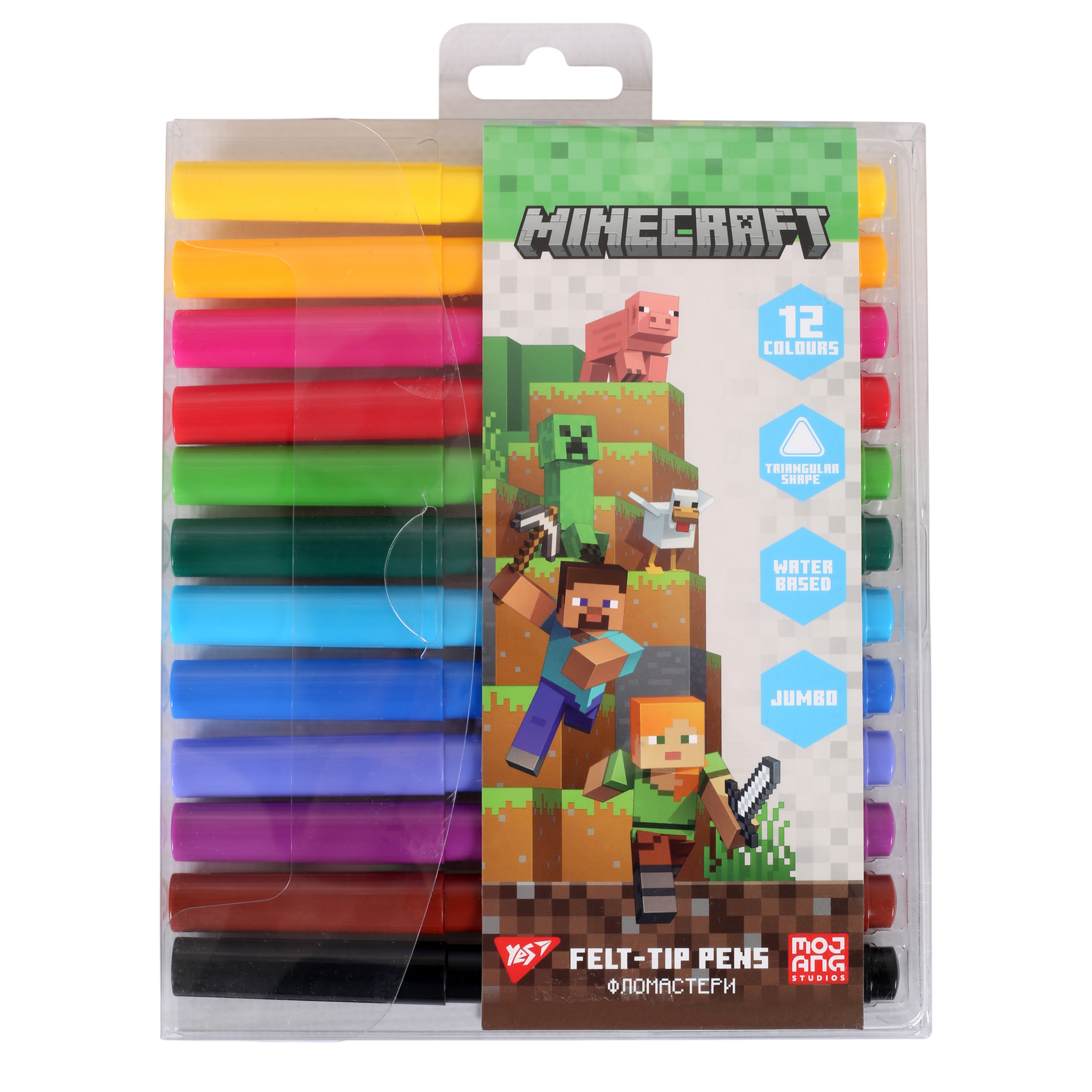 Фломастери Yes 12 кольорів Jumbo Minecraft