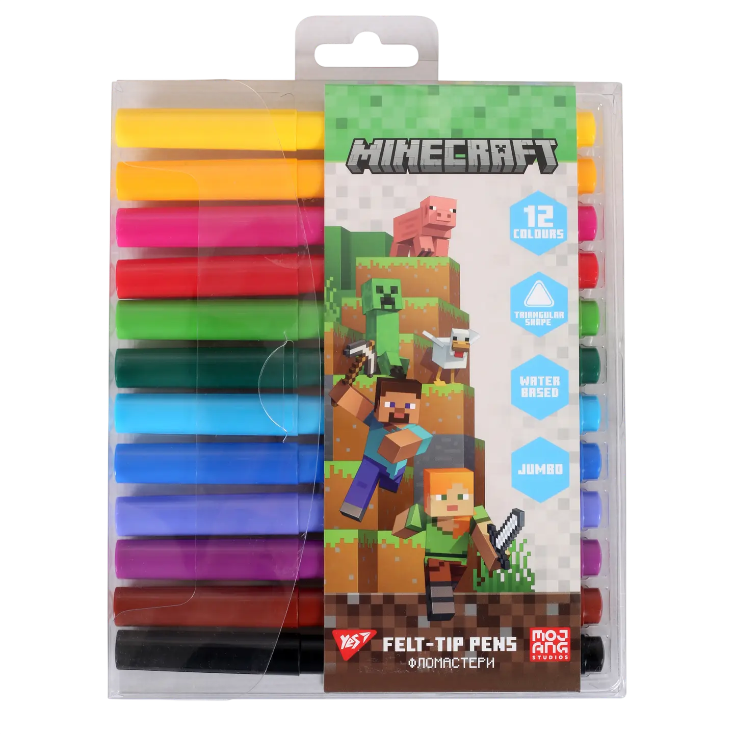 Фломастери Yes 12 кольорів Jumbo Minecraft
