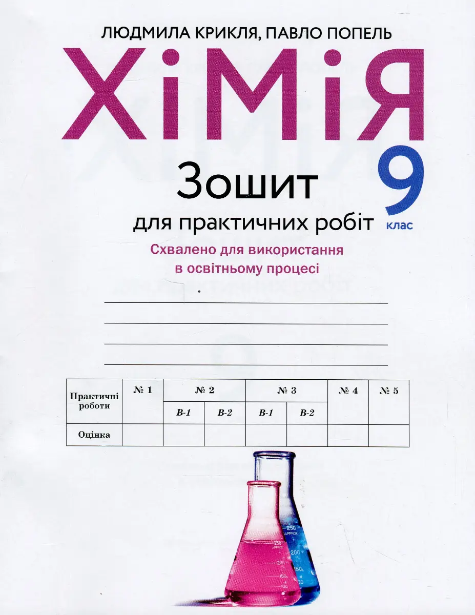 Обкладника "Хімія. 9 клас. Зошит для практичних робіт" Обкладинка "Хімія. 9 клас. Зошит для практичних робіт"