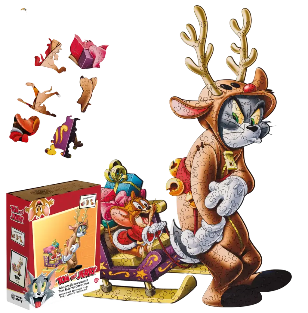 Обкладинка "Фігурний дерев'яний пазл Tom & Jerry Різдвяний (XL / А3)"