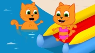 Cats Family in English - Ski Jumping Into the Sea Cartoon for Kids