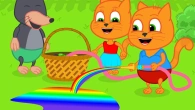 Cats Family in English - Rainbow Puddle of Fruit Cartoon for Kids