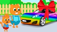 Cats Family in English - Cool Car as a Gift to Mom Cartoon for Kids