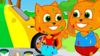 Cats Family in English - Rainbow Car Cartoon for Kids